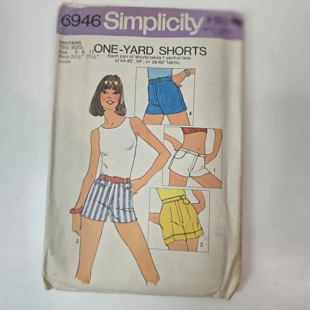 Vtg 1975 Simplicity 6946 Sewing Pattern One Yard Shorts Size 9 11 FF Uncut